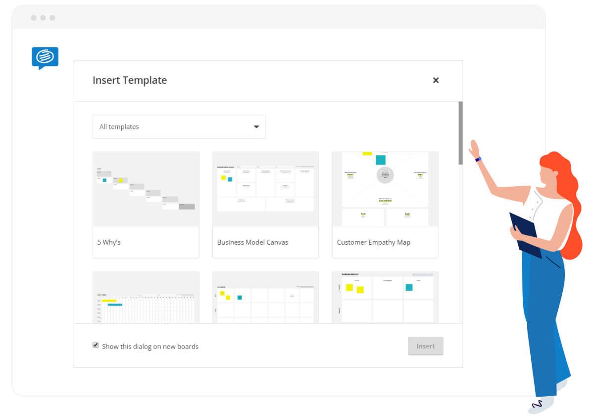 Template library for virtual collaboration on digital whiteboards