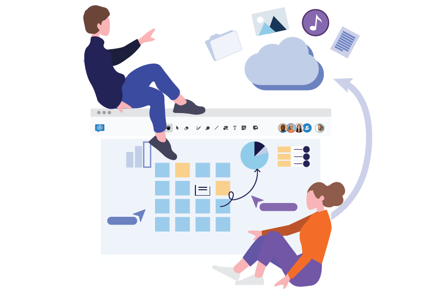 2 people next to a big conceptboard board representing the cloud hosting