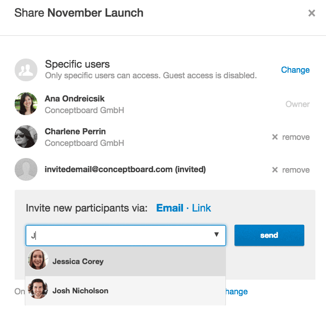 Conceptboard Board Access Management Inviting specific users