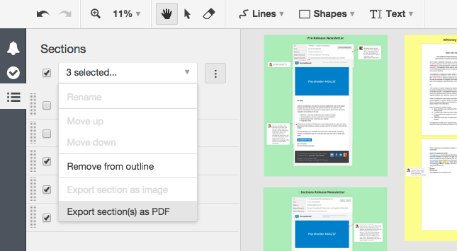 Conceptboard custom export multiple sections