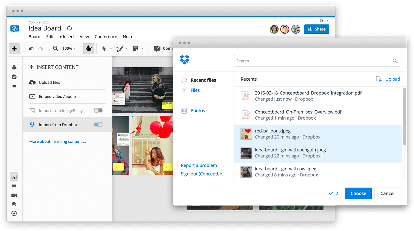 Dropbox integration in Conceptboard