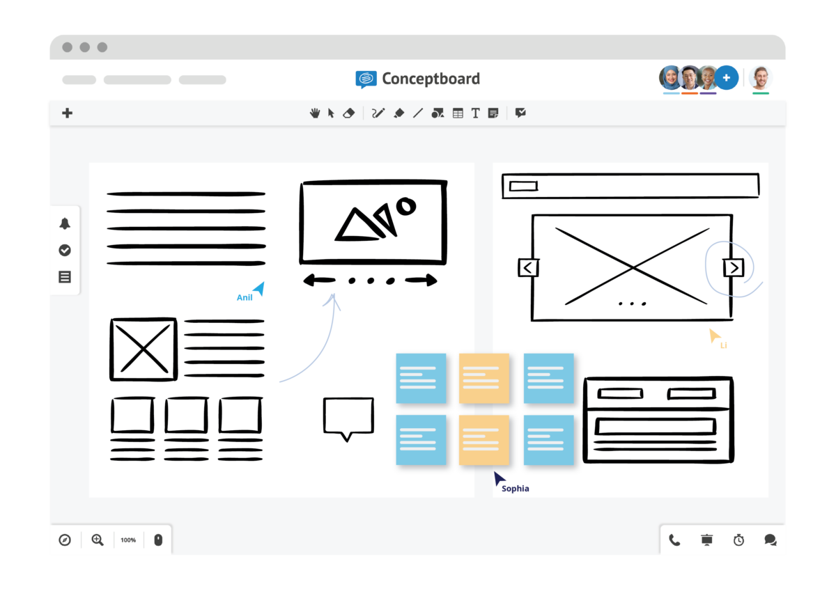 Wireframe use case represented on a board